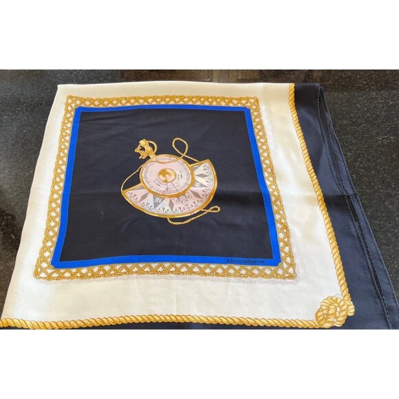 Vtg Liz Claiborne Scarf Multi-Color "Nautical Squares" With Gold Cord" Silk Silk - Picture 8 of 9